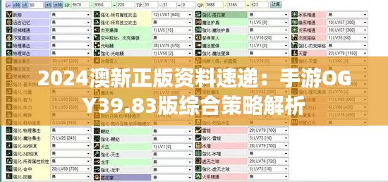 2024澳新正版资料速递:手游OGY39.83版综合策略解析